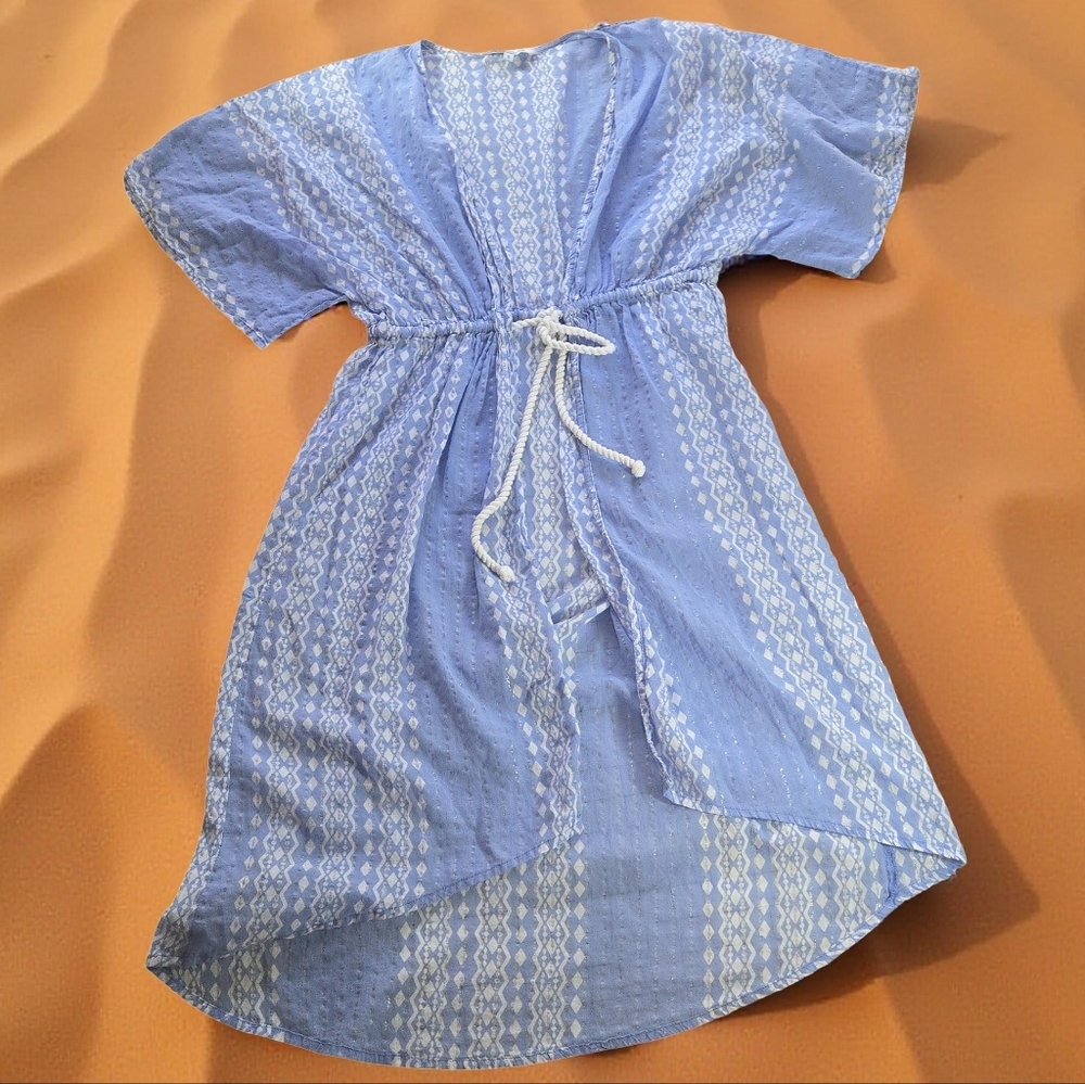Blue Island Geometric Blue and White Swim Cover Up. Size Small